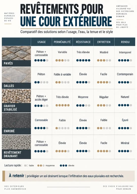 Infographie comparative des revêtements pour l’aménagement d’une cour extérieure