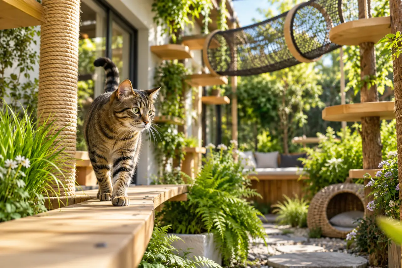 Aménagement extérieur pour chat : un espace à explorer, pas une cage encombrée