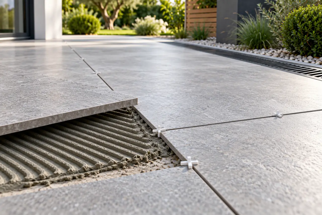 Carreler une terrasse extérieure sans flaques ni décollements : pente, pose et matériaux