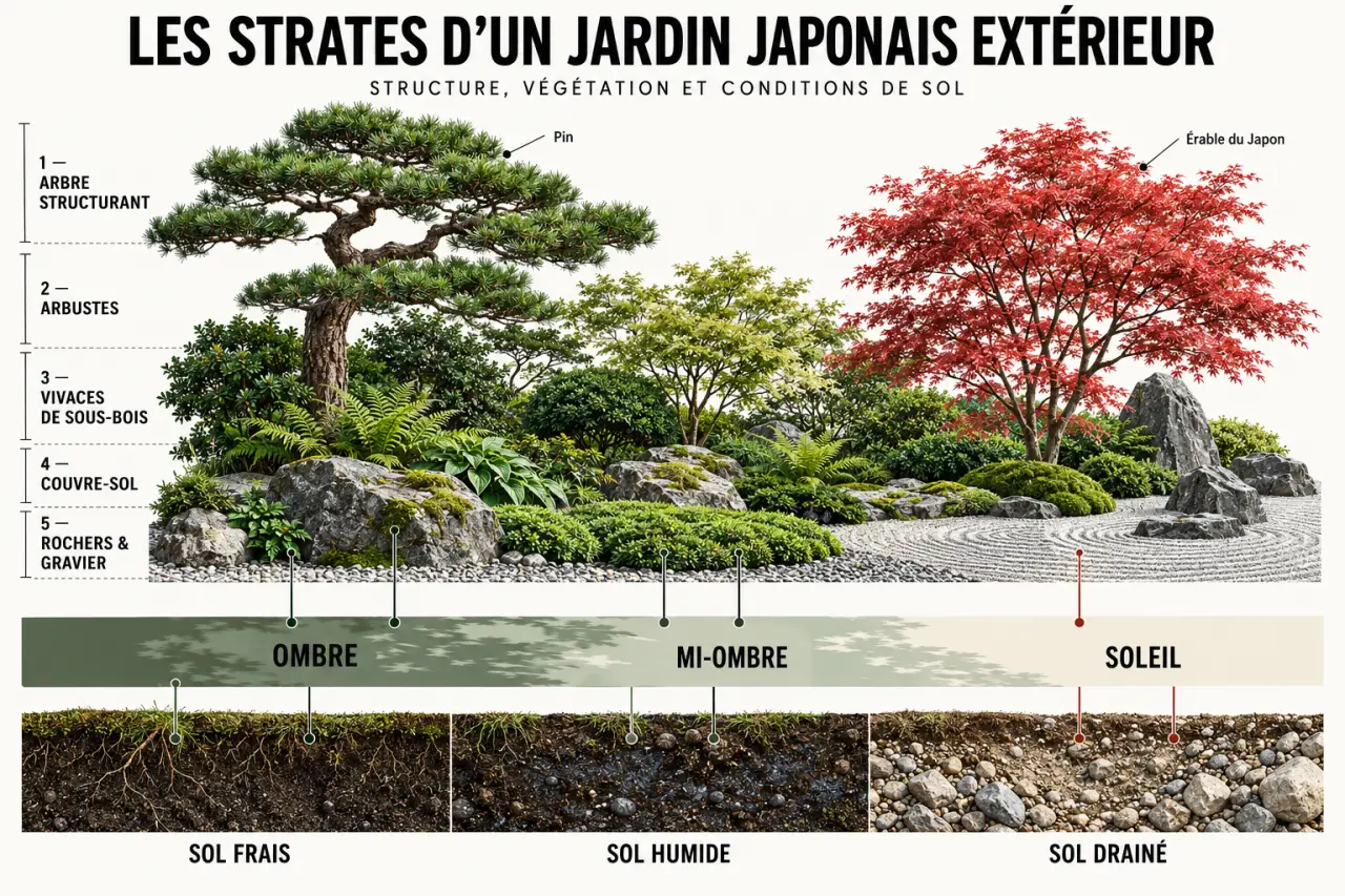 Plante japonaise extérieur : strates et associations pour composer un jardin japonais