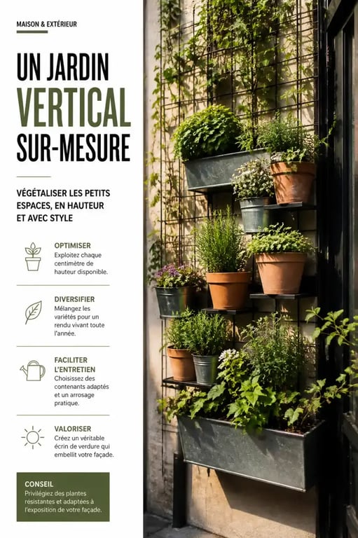 Jardin vertical en pots pour petit espace devant maison