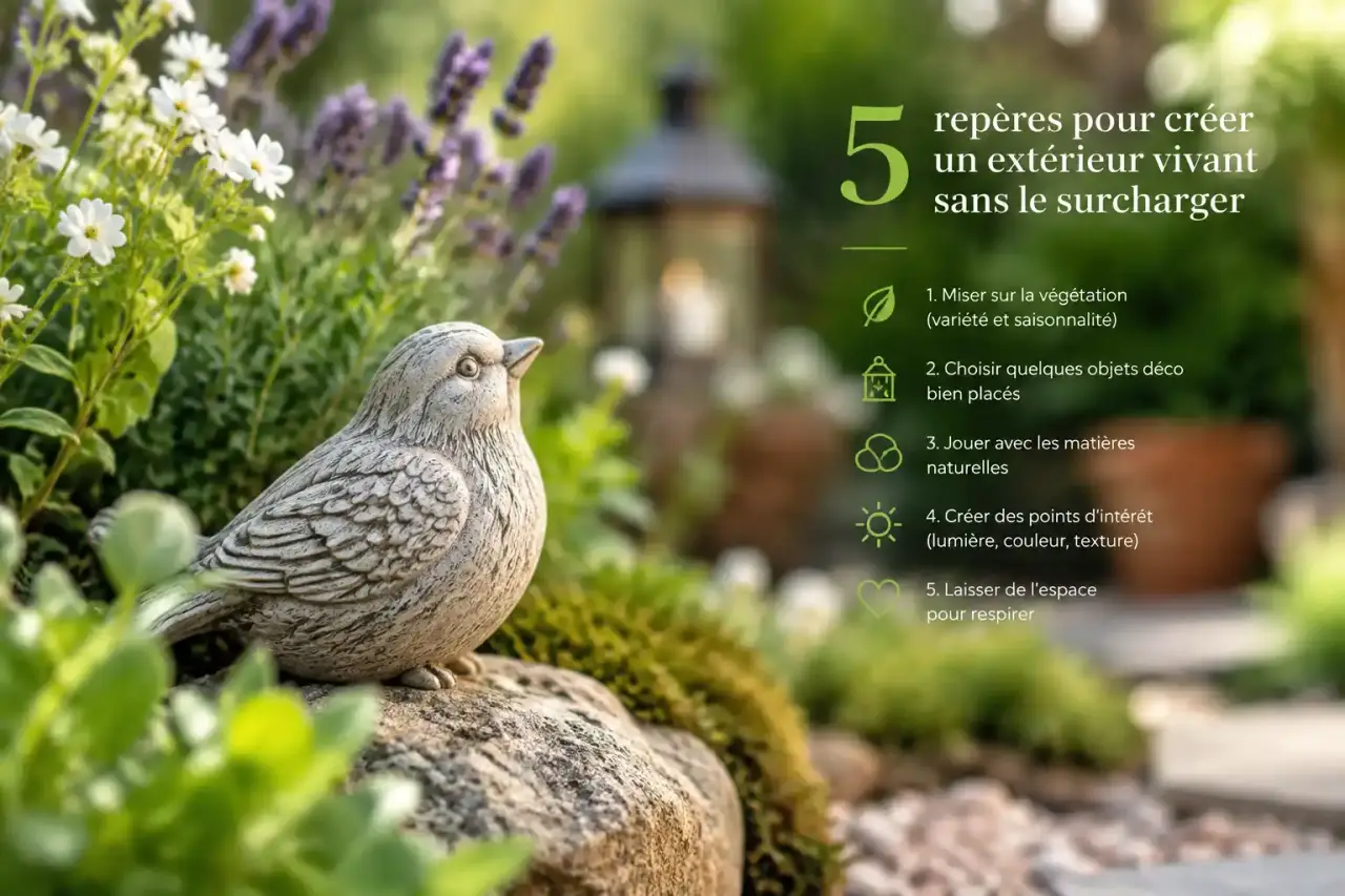 Objet décoration jardin : 5 repères pour créer un extérieur vivant sans le surcharger