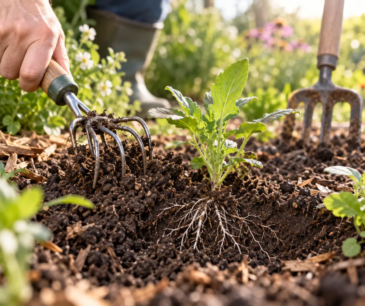 Griffe classique ou rotative : comment aérer la terre sans couper les racines