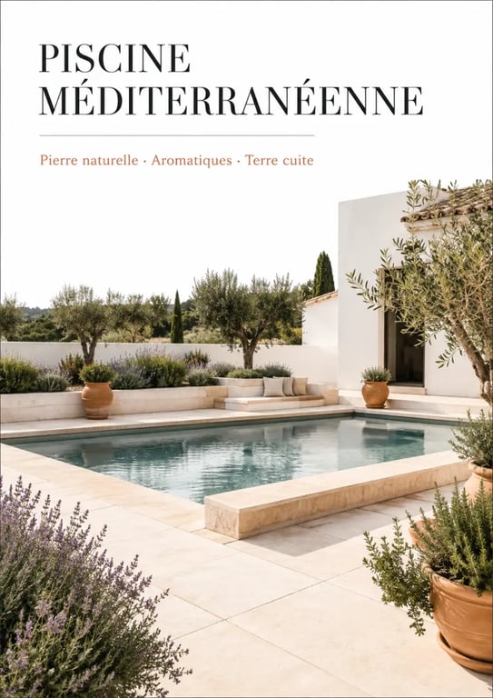 Aménagement piscine et jardin méditerranéen avec pierre naturelle et plantes aromatiques