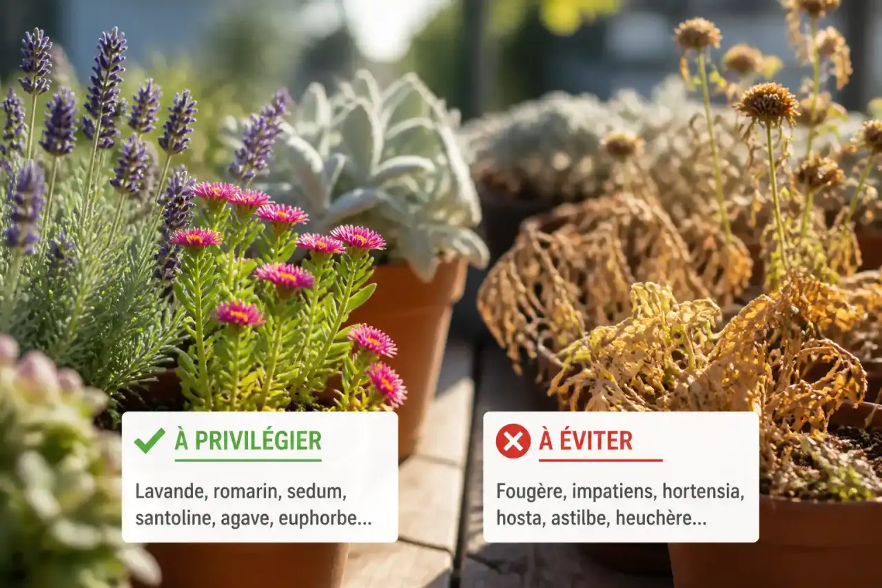 Terrasse plein sud : les plantes qui tiennent l'été et celles qu'il faut éviter