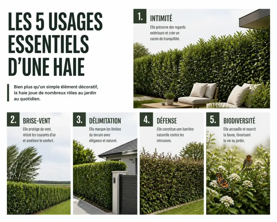 Infographie des différents usages d’une haie de jardin