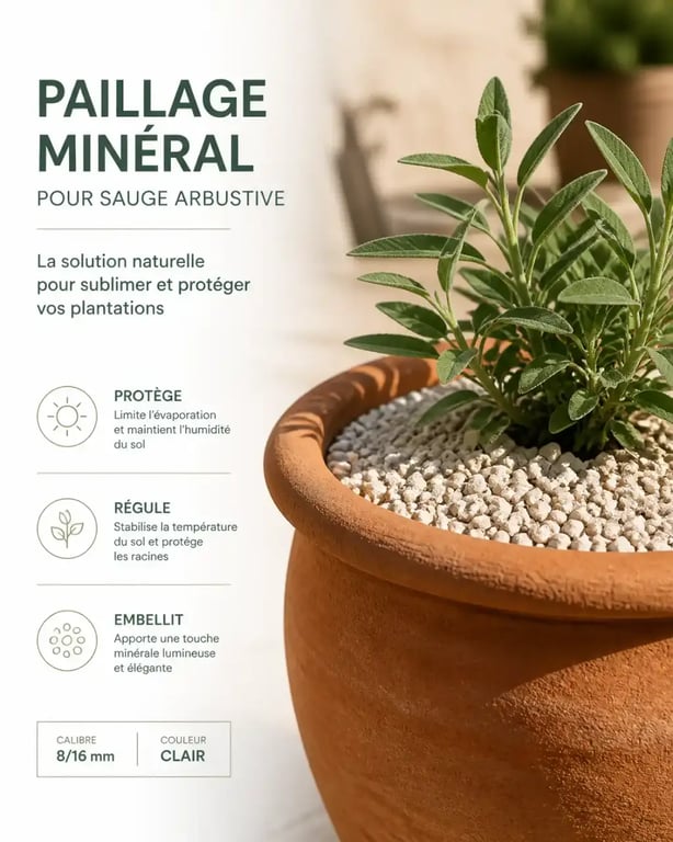 Pot terre cuite avec paillage minéral pour plante terrasse ensoleillée