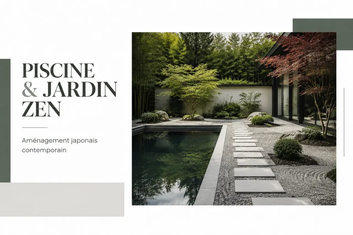 Aménagement piscine et jardin d’inspiration japonaise avec pas japonais et bambous
